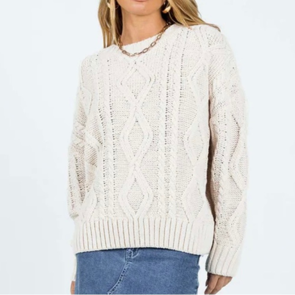 Beige oversized cable knit sweater